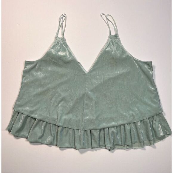 Aerie Layered Double Strap Crushed Velvet Subtle Crop Tank Mint Green Size Large - Picture 1 of 9